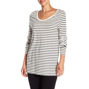 Abound Long Sleeve Scoop Neck T-Shirt In Ivory Stripe Size XXS